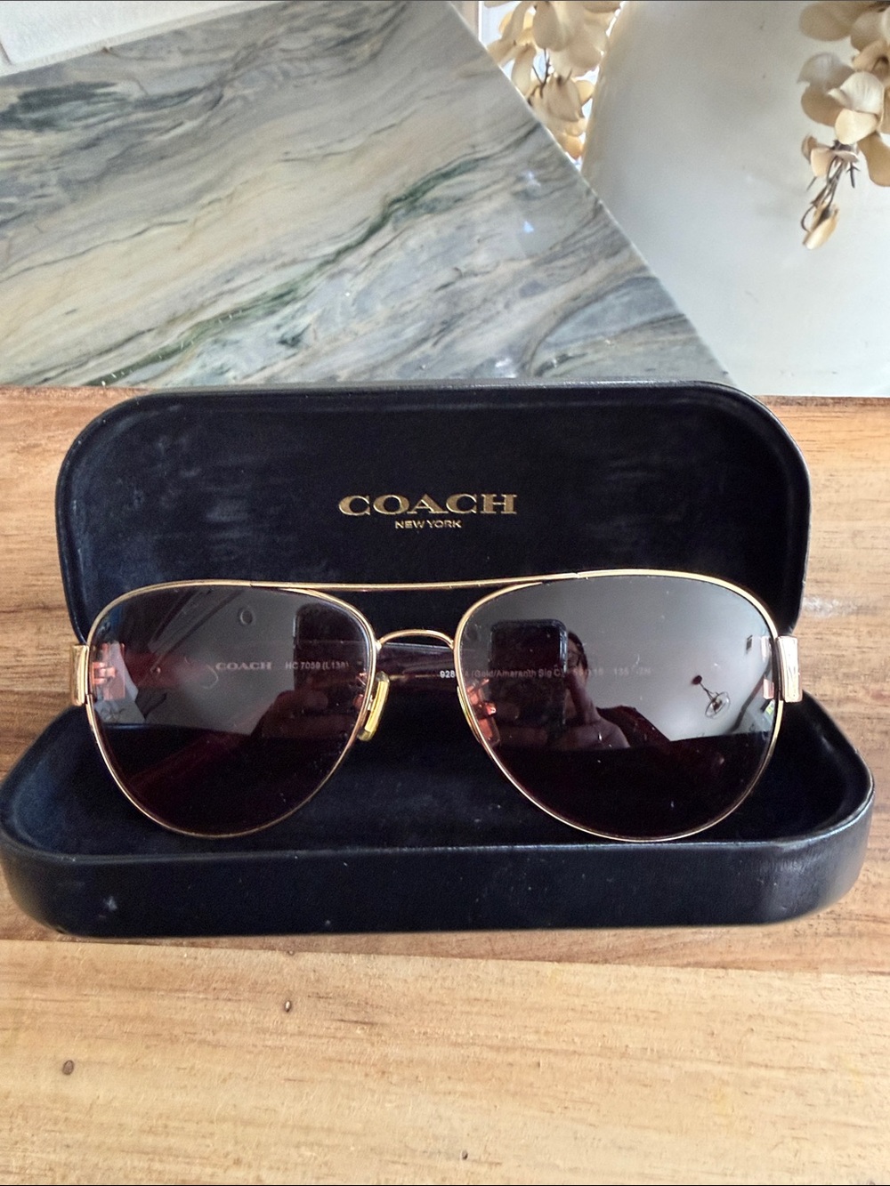 Coach Gold Aviator Sunglasses with Black Gradient Lenses